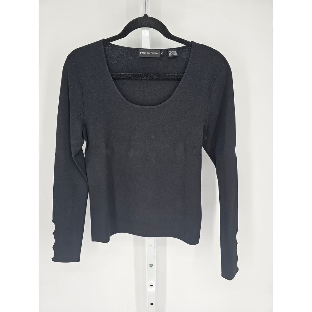 Dana Buchman Women's Black Viscose Blend Scoop-Neck Long Sleeve Blouse Size L